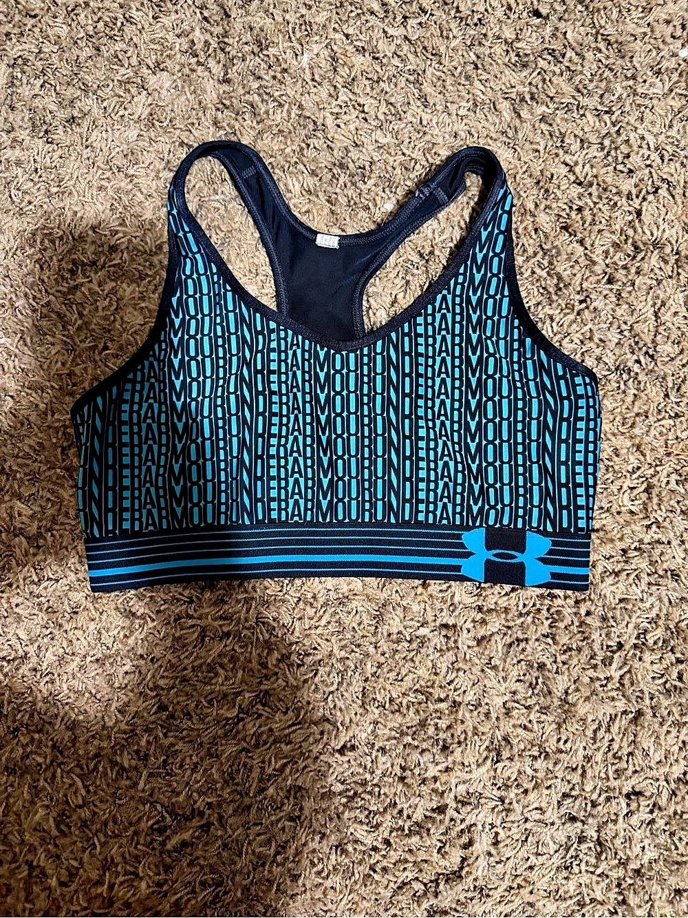 Under Armour HeatGear Armour Mid Printed Sports Bra Blue & Black